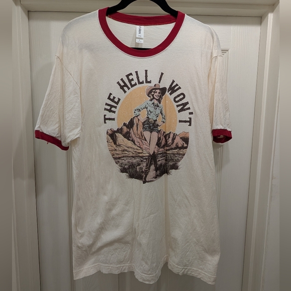 The Hell I Won’t Ringer Tee – Red, Unisex Large - Picture 2 of 5
